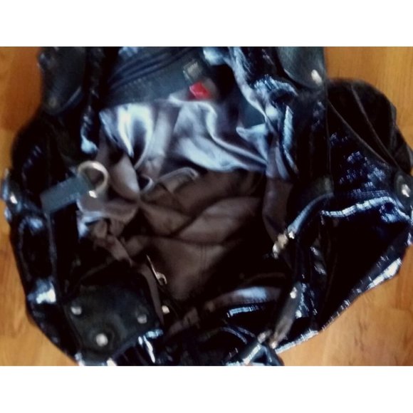 vintage Y2K ESPRIT black round hobo bucket 'lacquered' bag tote purse - Picture 7 of 12